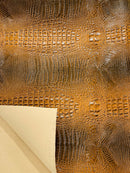 Coñac Faux Crocodile Vinyl Leather Upholstery Fabric By The Yard, Big 3D Crocodile Vinyl Fabric