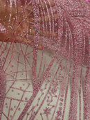 Dusty Rose Rhinestones Glitter Fabric on a Mesh By Yard Glitter Rhinestones