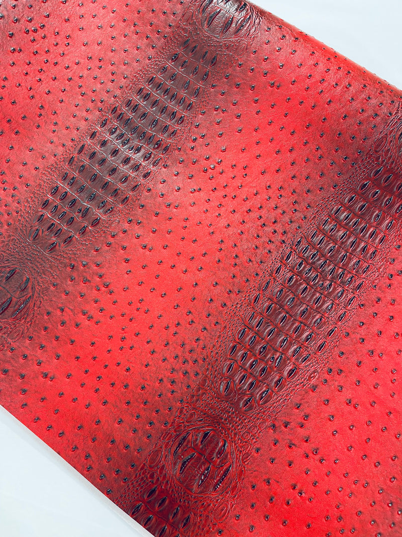 Red Ostrich Gator Embossed Vinyl Fabric By Yard, Crocodile Ostrich Vinyl Leather Upholstery