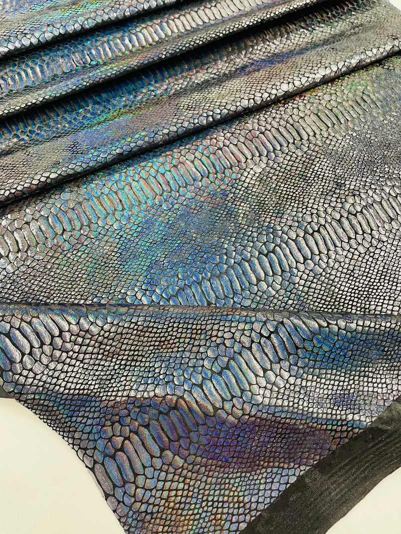 Black Iridescent Illusion Anaconda Foil Printed On Stretch Velvet - Sold By The Yard