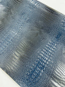 Navy Blue Faux Crocodile Vinyl Leather Upholstery Fabric By The Yard, Big 3D Crocodile Vinyl Fabric