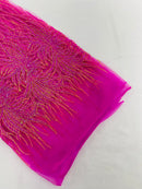 Hot Pink Shiny Glitter Geometric Fabric - Glitter Geometric Design Lace Mesh Fabric By Yard