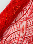 Red Embroidery Beaded Fabric Fashion Design By The Yard