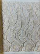 Champagne Embroidery Beaded Fabric Fashion Design By The Yard