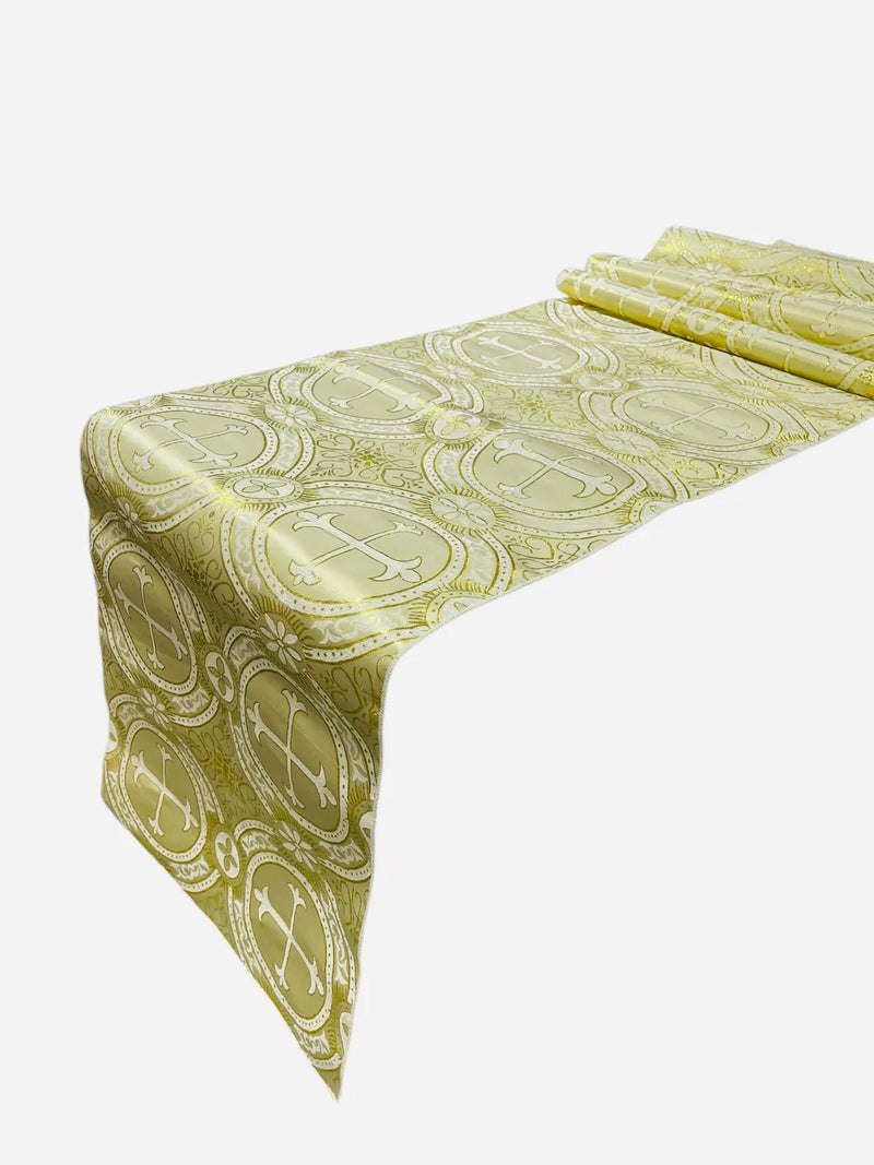 Cross Print Brocade Table Runners - Jacquard Religious Print Church Fabric Tablecloth Runners