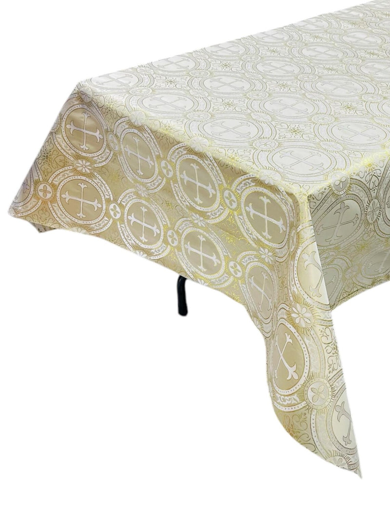 Cross Print Brocade Tablecloth - Jacquard Religious Print Church Fabric Table Covers