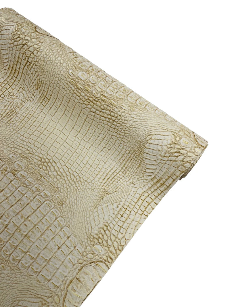 Faux Alligator Print Vinyl Fabric - Beige / Gold -  Faux Animal Print Sold by The Yard