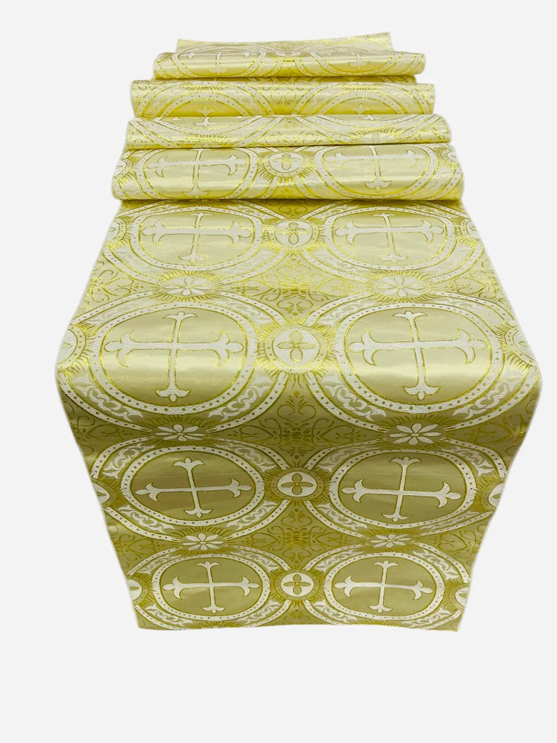 Cross Print Brocade Table Runners - Jacquard Religious Print Church Fabric Tablecloth Runners