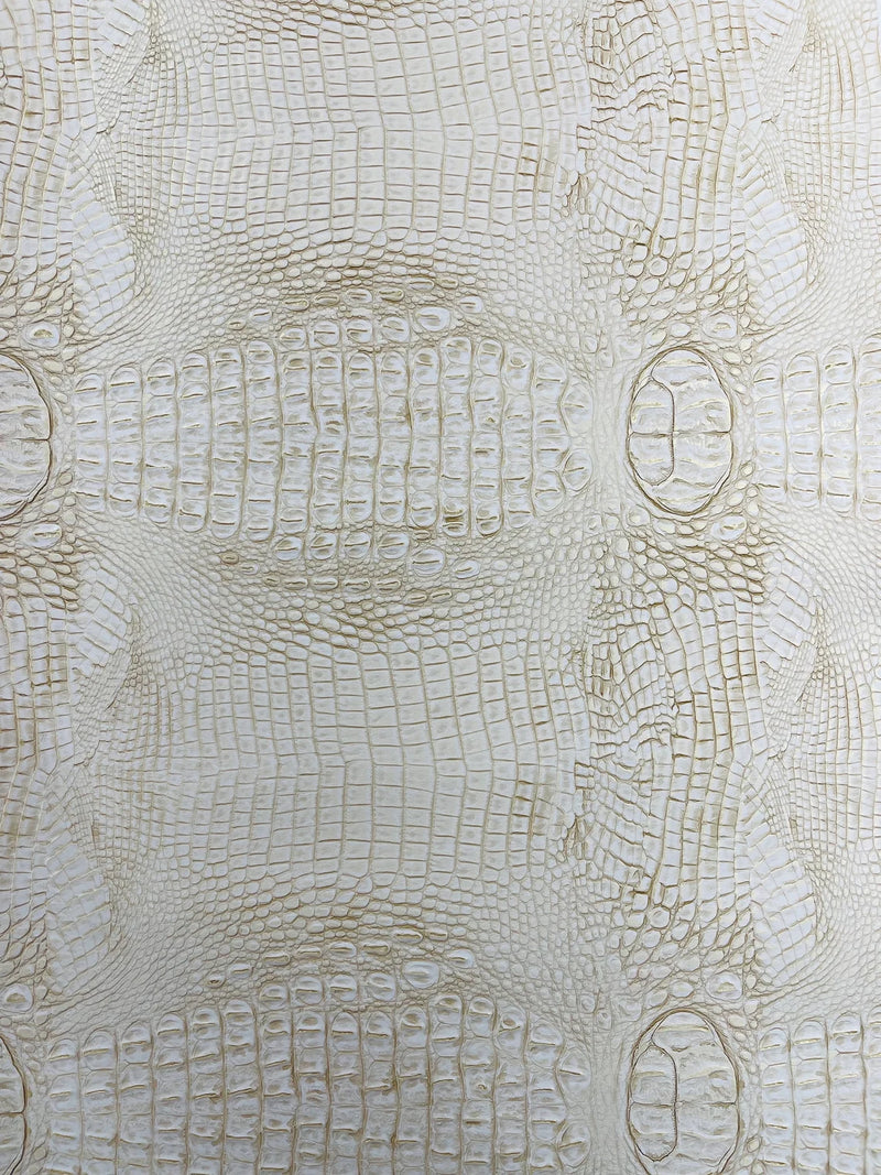 Faux Alligator Print Vinyl Fabric - Beige / Gold -  Faux Animal Print Sold by The Yard