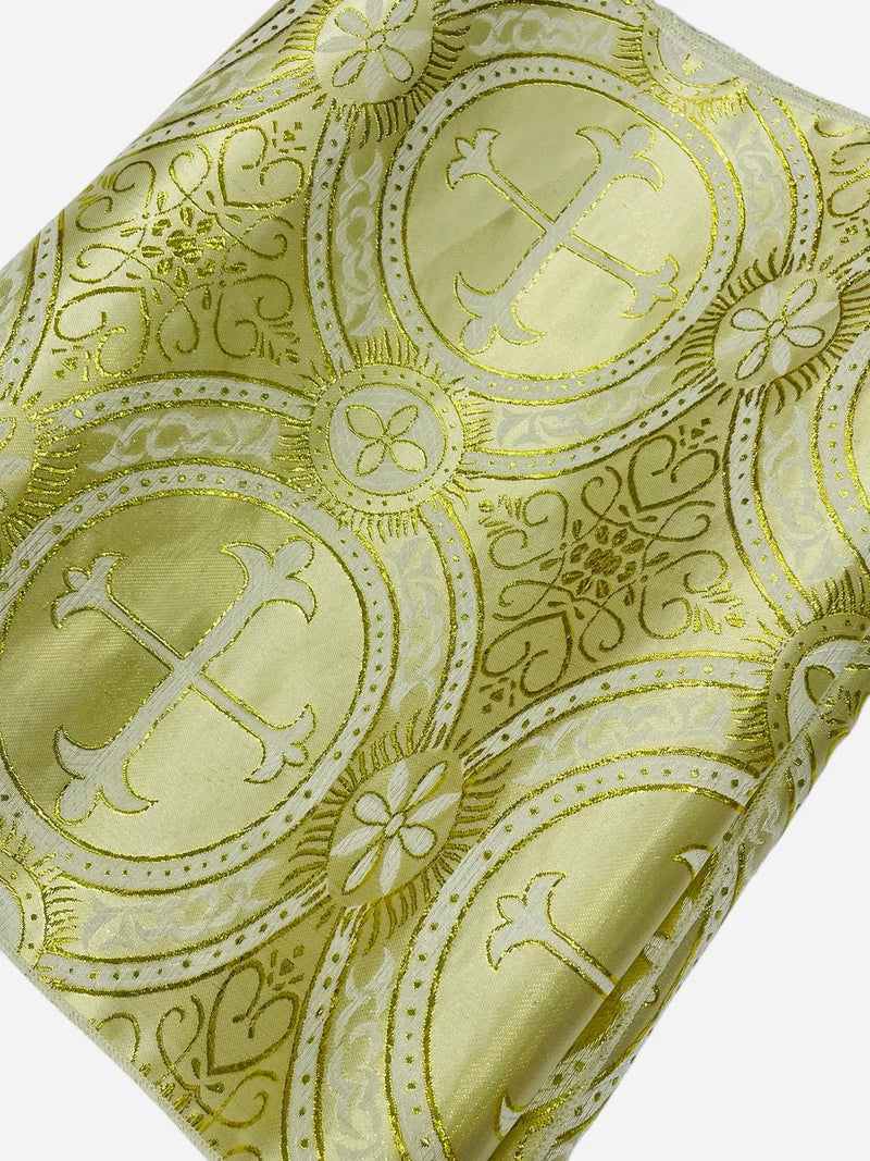 Cross Print Brocade Table Runners - Jacquard Religious Print Church Fabric Tablecloth Runners