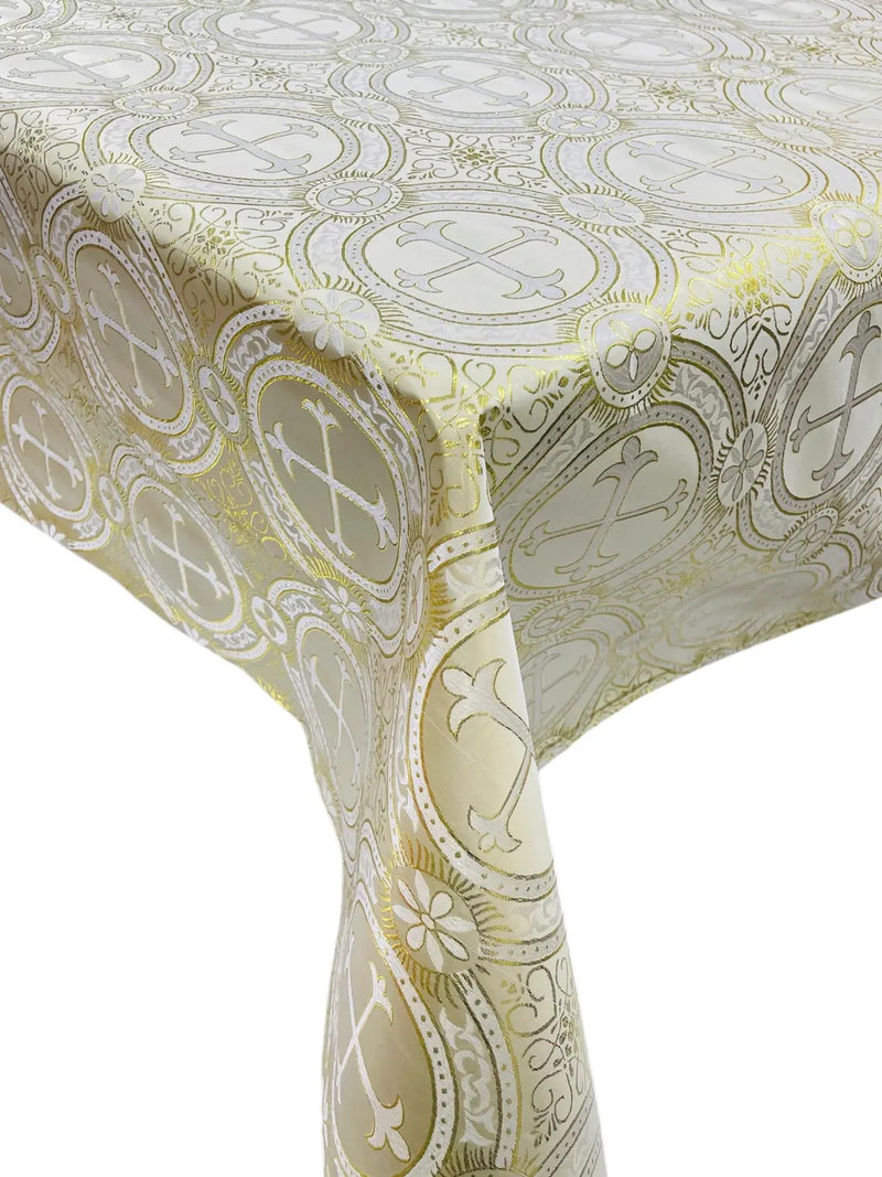 Cross Print Brocade Table Runners - Jacquard Religious Print Church Fabric Tablecloth Runners