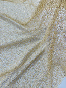 Fish Net Sequins Fabric - Beige - Cast Net Design Sequins Embroidery Lace Fabric By Yard