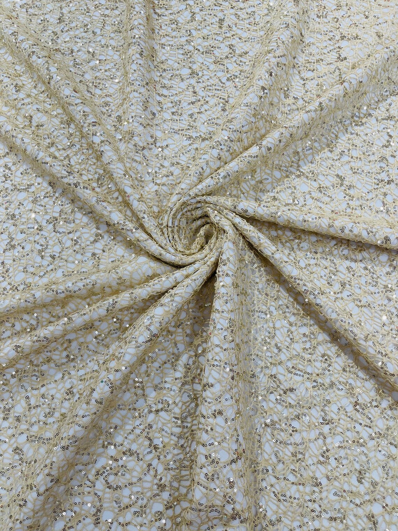 Fish Net Sequins Fabric - Beige