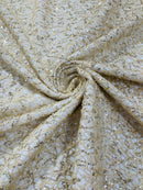 Fish Net Sequins Fabric - Beige - Cast Net Design Sequins Embroidery Lace Fabric By Yard