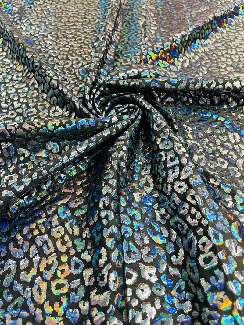 Cheetah Print Spandex Fabric - Black / Black - Mystique 4 Way Stretch Foil Fabric 58/60" By Yard
