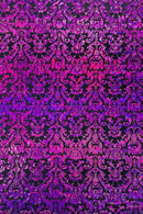 Metallic Damask Spandex - Black / Fuchsia - Holographic Poly Spandex Stretch Damask Fabric By Yard