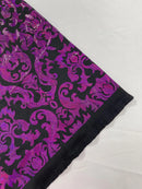 Metallic Damask Spandex - Black / Fuchsia - Holographic Poly Spandex Stretch Damask Fabric By Yard