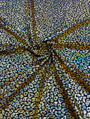 Cheetah Print Spandex Fabric - Black / Gold - Mystique 4 Way Stretch Foil Fabric 58/60" By Yard