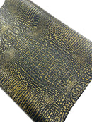 Faux Alligator Print Vinyl Fabric -  Black / Gold -  Faux Animal Print Sold by The Yard