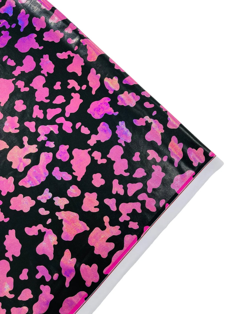 Spandex Cow Print Design - Black / Hot Pink Iridescent - Poly Spandex Fabric 4 Way Stretch - 60” By Yard