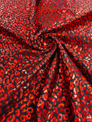 Cheetah Print Spandex Fabric - Black / Red - Mystique 4 Way Stretch Foil Fabric 58/60" By Yard
