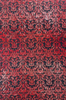 Metallic Damask Spandex - Black / Red - Holographic Poly Spandex Stretch Damask Fabric By Yard
