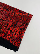 Cheetah Print Spandex Fabric - Black / Red - Mystique 4 Way Stretch Foil Fabric 58/60" By Yard