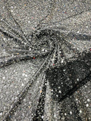Pearl Sequins Heavy Fabric - Black / Silver - Heavy Duty Handmade Embroidery Lace Sequins By Yard