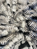 60" Feather Shaggy Faux Fur - Black / Silver - Soft Long Pile Thick Faux Fur Fabric By Yard