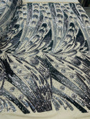 Olivia Sequins Design - Black / Silver - 4 Way Stretch Multi Color Sequin Fabric on Mesh Sold By The Yard
