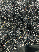 58/60" Velvet Sequins Stretch Fabric - Black / Silver - Velvet Sequins 2 Way Stretch Sold By Yard