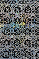 Metallic Damask Spandex - Black / Silver - Holographic Poly Spandex Stretch Damask Fabric By Yard