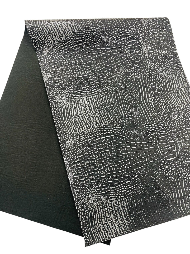 Faux Alligator Print Vinyl Fabric - Black / Silver -  Faux Animal Print Sold by The Yard