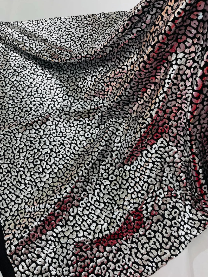 Cheetah Print Spandex Fabric - Black /Silver -  4 Way Stretch Foil Spandex Fabric By Yard