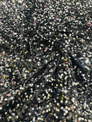 58/60" Velvet Sequins Stretch Fabric - Black / Silver - Velvet Sequins 2 Way Stretch Sold By Yard