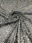 Pearl Sequins Heavy Fabric - Black / Silver - Heavy Duty Handmade Embroidery Lace Sequins By Yard