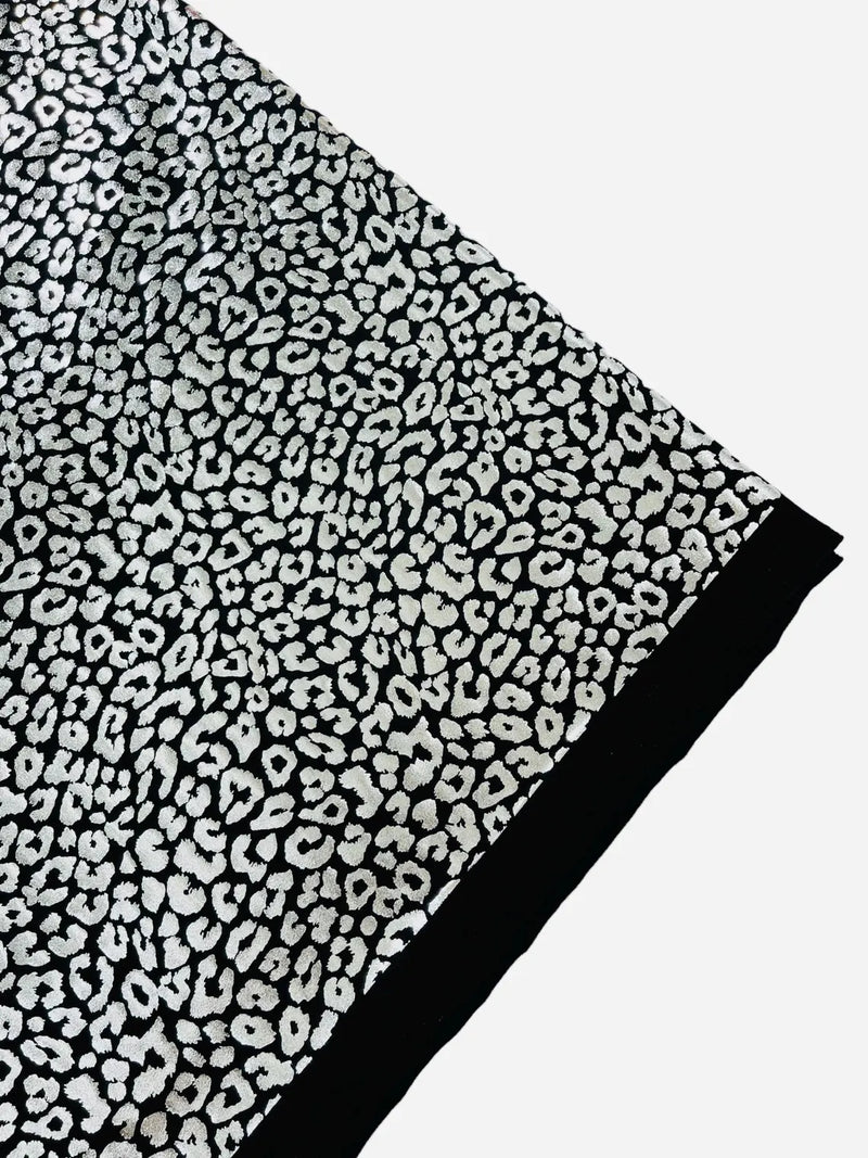 Cheetah Print Spandex Fabric - Black /Silver -  4 Way Stretch Foil Spandex Fabric By Yard