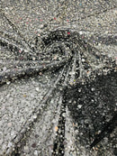 Pearl Sequins Heavy Fabric - Black / Silver - Heavy Duty Handmade Embroidery Lace Sequins By Yard