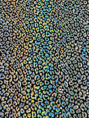 Cheetah Print Spandex Fabric - Black / Silver - Mystique 4 Way Stretch Foil Fabric 58/60" By Yard