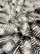 60" Feather Shaggy Faux Fur - Black / Silver - Soft Long Pile Thick Faux Fur Fabric By Yard