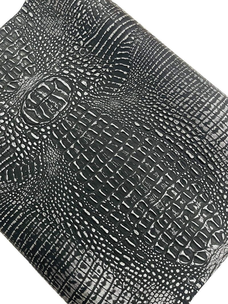 Faux Alligator Print Vinyl Fabric - Black / Silver -  Faux Animal Print Sold by The Yard