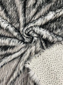 Husky Long Pile Fur Fabric - Black / White - Faux Husky Fur Fabric 2 Tone Shaggy Fur By Yard