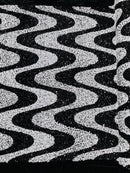 Wavy Line Design Velvet Sequins - Black / White - Velvet Sequins Fabric 2 Way Stretch 58"- 60" By Yard