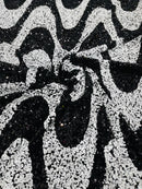 Wavy Line Design Velvet Sequins - Black / White - Velvet Sequins Fabric 2 Way Stretch 58"- 60" By Yard