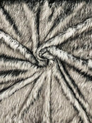 Husky Long Pile Fur Fabric - Black / White - Faux Husky Fur Fabric 2 Tone Shaggy Fur By Yard