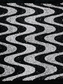 Wavy Line Design Velvet Sequins - Black / White - Velvet Sequins Fabric 2 Way Stretch 58"- 60" By Yard