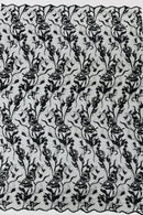 Multi-Color Floral Leaf Fabric - Black / White  - Sequins Lace Flower Fabric Sold By Yard