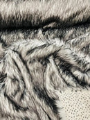 Husky Long Pile Fur Fabric - Black / White - Faux Husky Fur Fabric 2 Tone Shaggy Fur By Yard