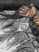 Beaded Line Fabric - Black - Luxury Bridal Line Pattern Fabric With Beads, Sequins Sold By Yard