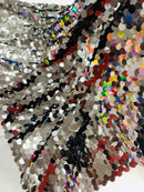 Circle Paillette Sequins - Black - Large Round Paillette Sequins Design Fabric By Yard